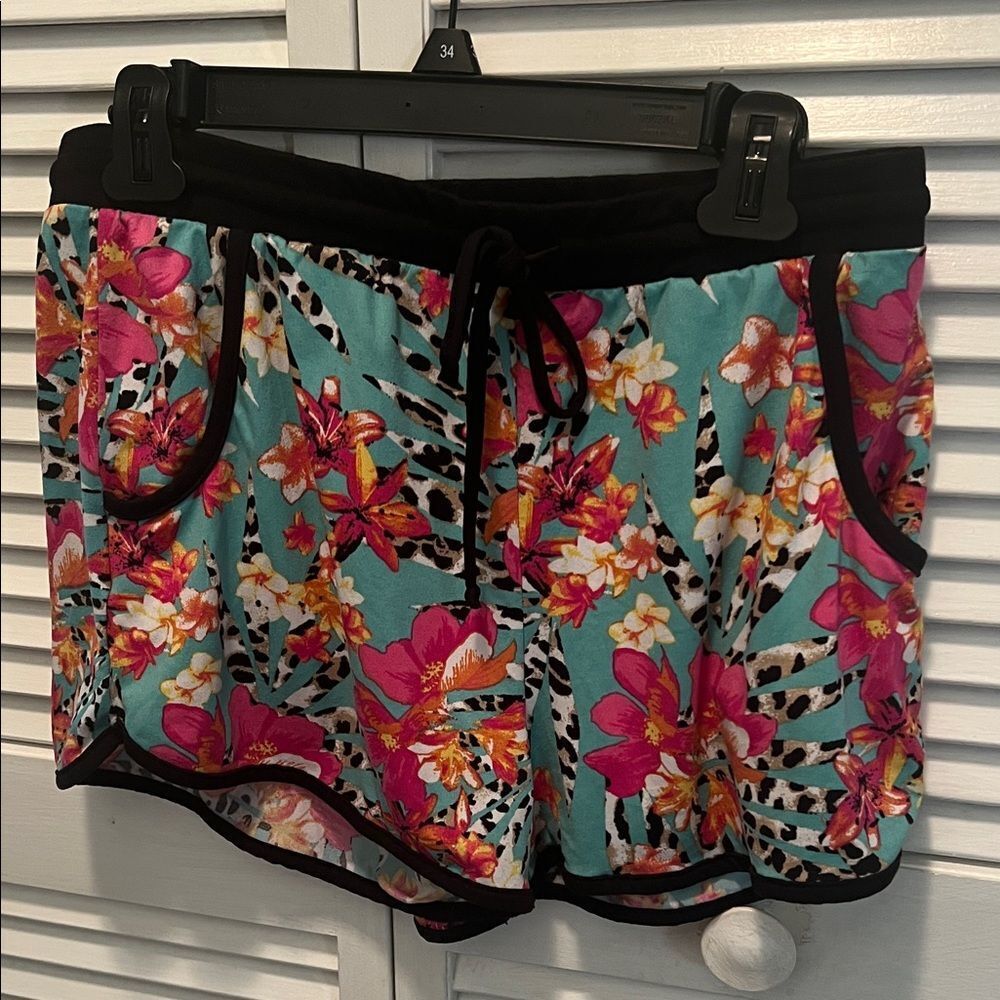 #1310=No Boundaries Leopard and Floral Print Shorts